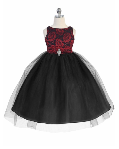 Red and Black Lace Bodice Tulle with Overlay Skirt